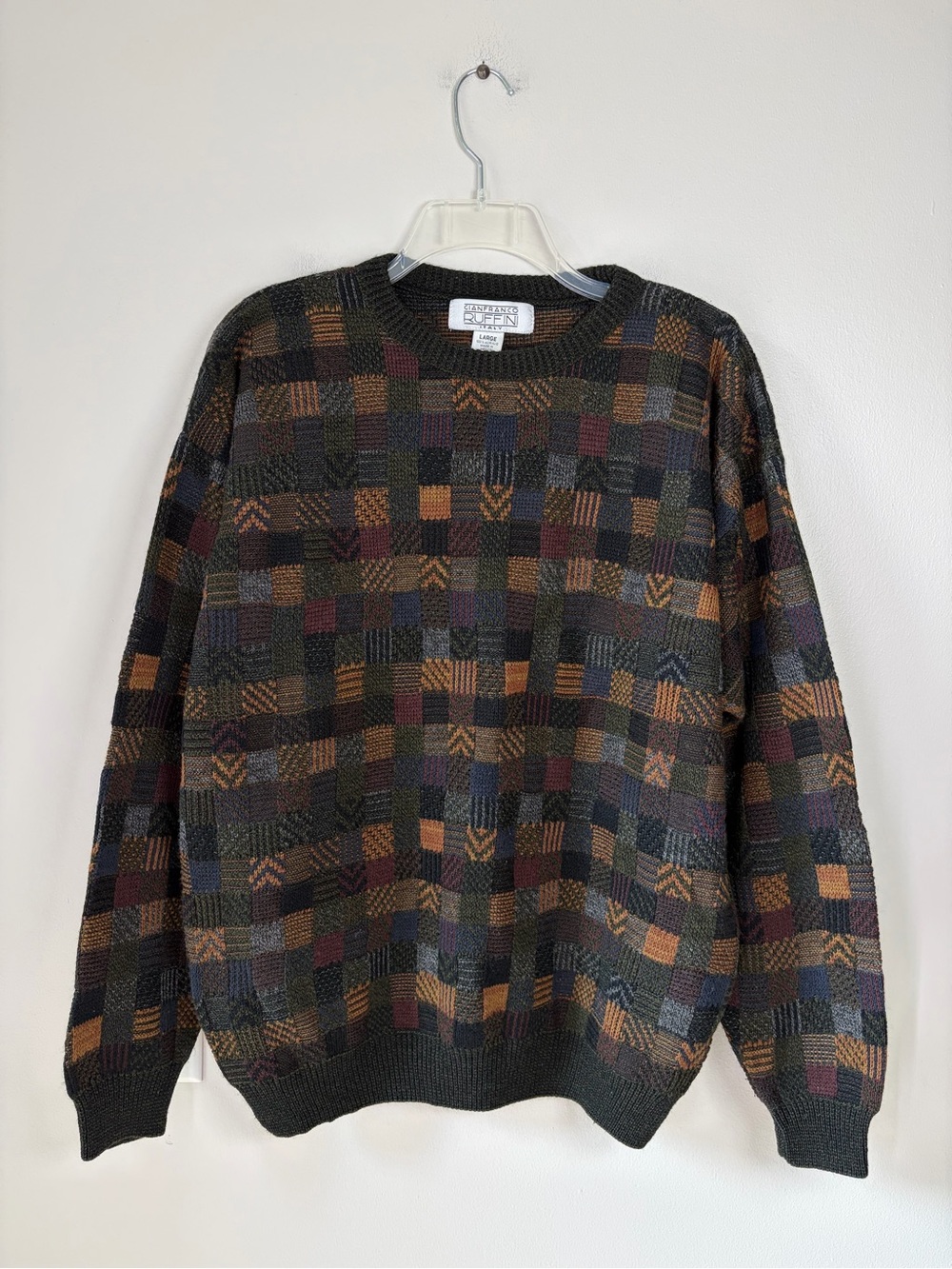 Gianfranco Ruffini 90s Square Block Patterned Crewneck Sweater Vintage Knitwear